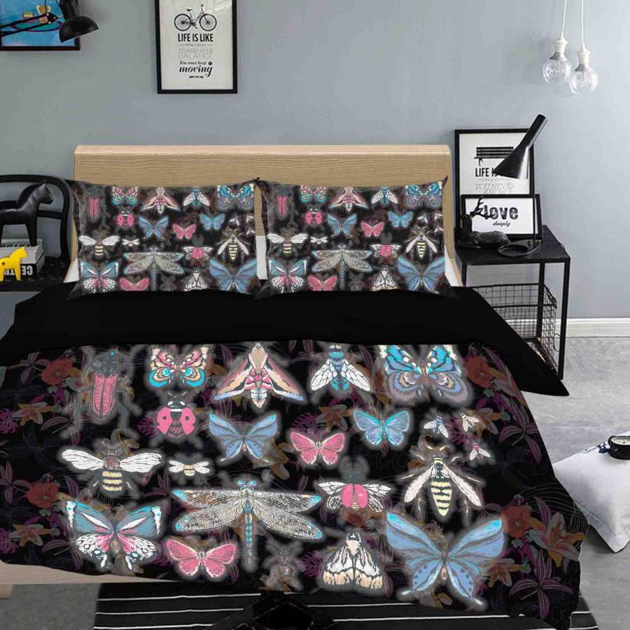 3D Black Butterfly Quilt Cover Set Bedding Set Duvet Cover Pillowcases SF007