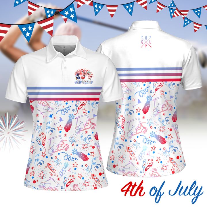 4Th Of July Pattern Flamingo Women Golf Apparel Polo Shirt