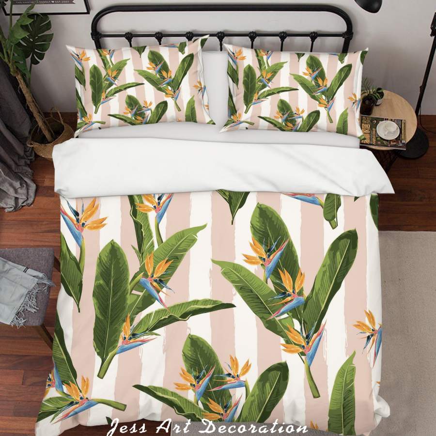 3D Tropical Plants Flowers Stripes Quilt Cover Set Bedding Set Pillowcases SF08