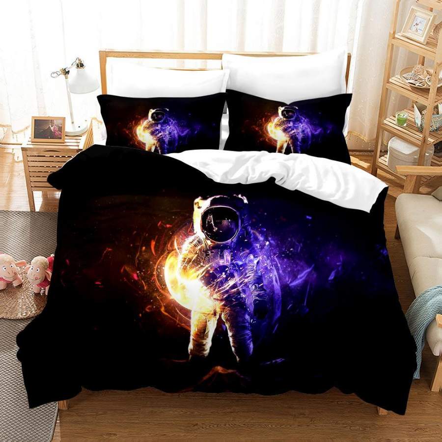 3D Black Purple Astronaut Quilt Cover Set Bedding Set Duvet Cover Pillowcases SF46