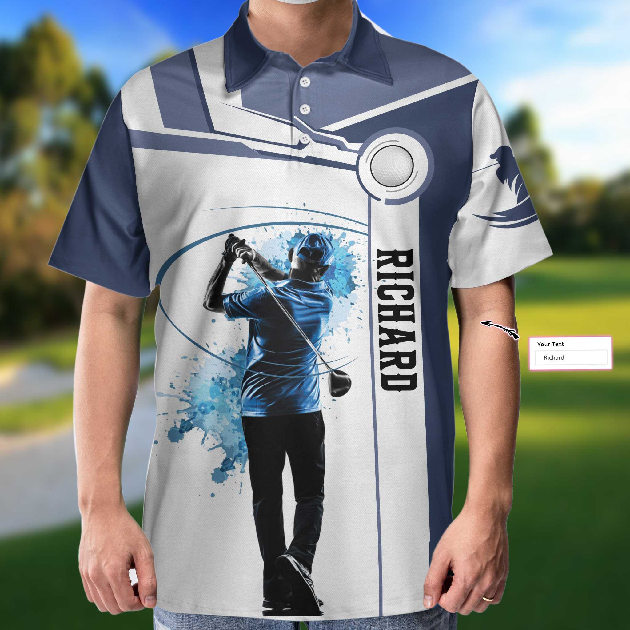 Personalized White And Blue Golf Polo Shirt