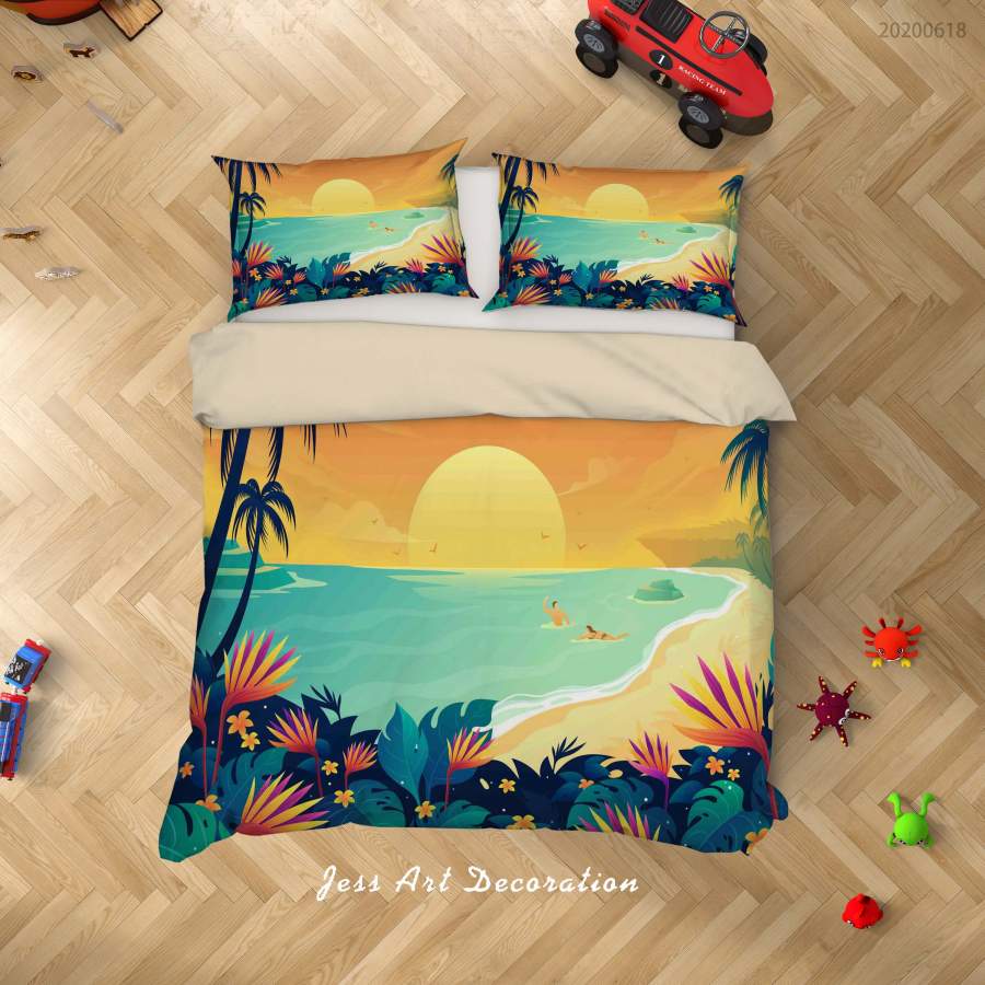 3D Sunset Seaside Floral Quilt Cover Set Bedding Set Duvet Cover Pillowcases SF53