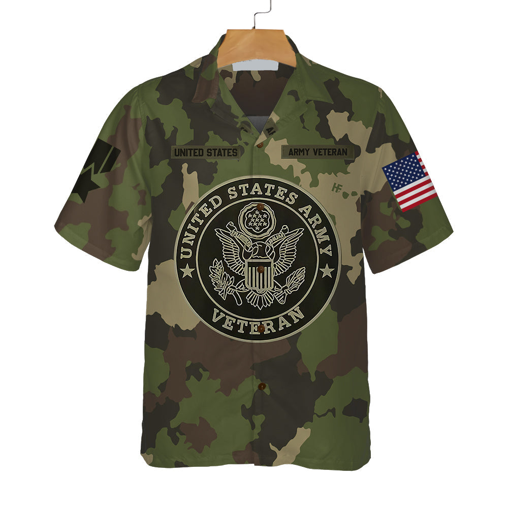 Us Army Veteran Hawaiian Shirt, Green Camouflage Army Veteran Shirt