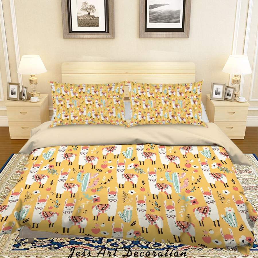 3D Yellow Alpaca Cactus Floral Quilt Cover Set Bedding Set Duvet Cover Pillowcases SF1