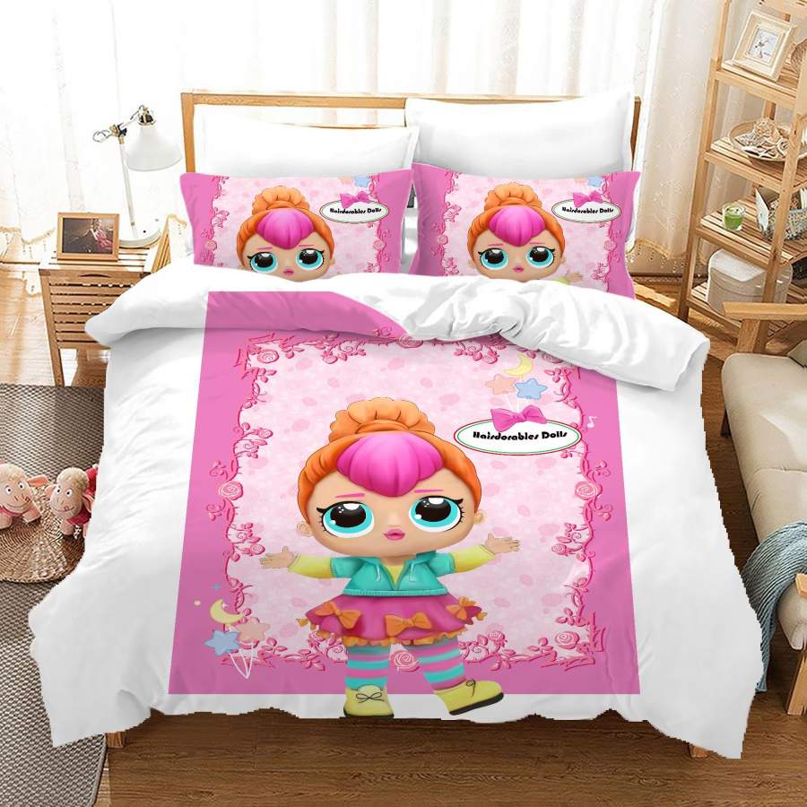 3D Cartoon Girl Flower Pink Quilt Cover Set Bedding Set Duvet Cover Pillowcases A686 LQH