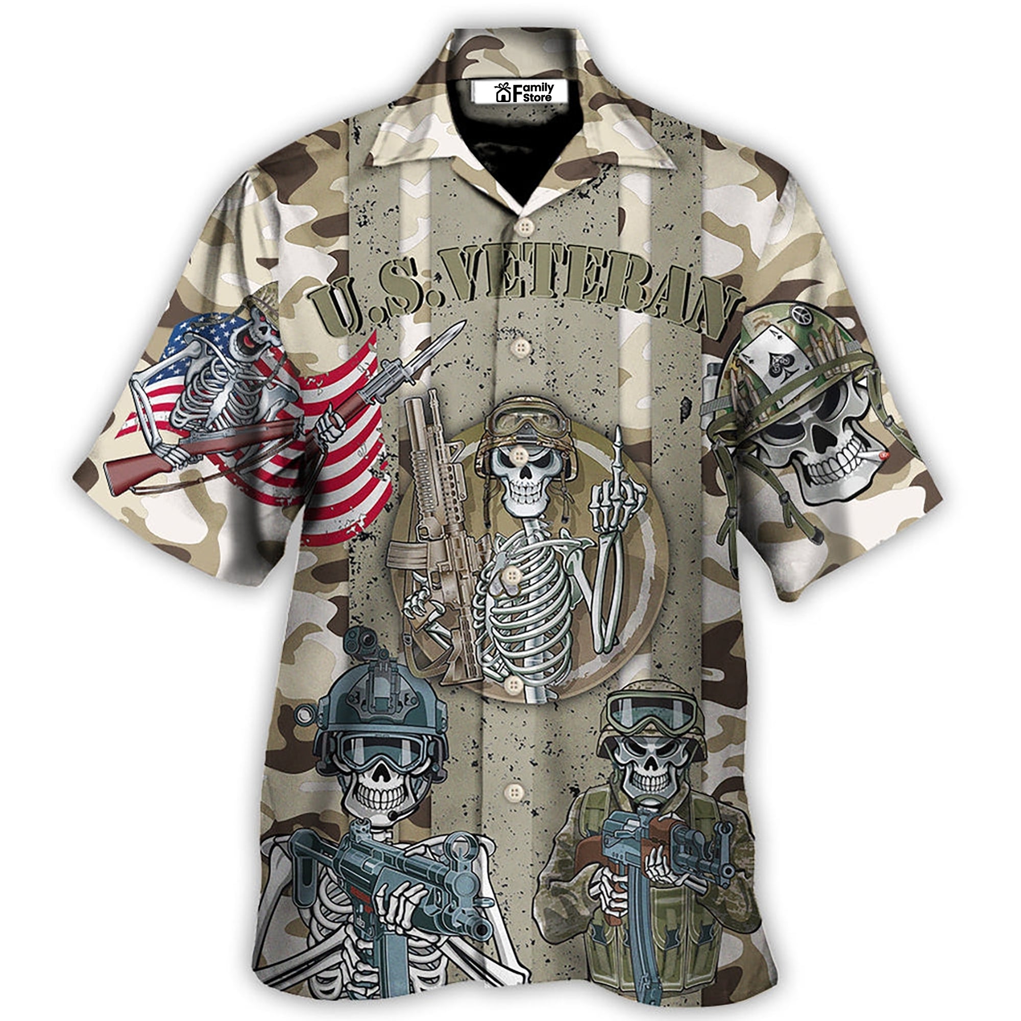 Veteran Us America Flag Skull Style – Hawaiian Shirt