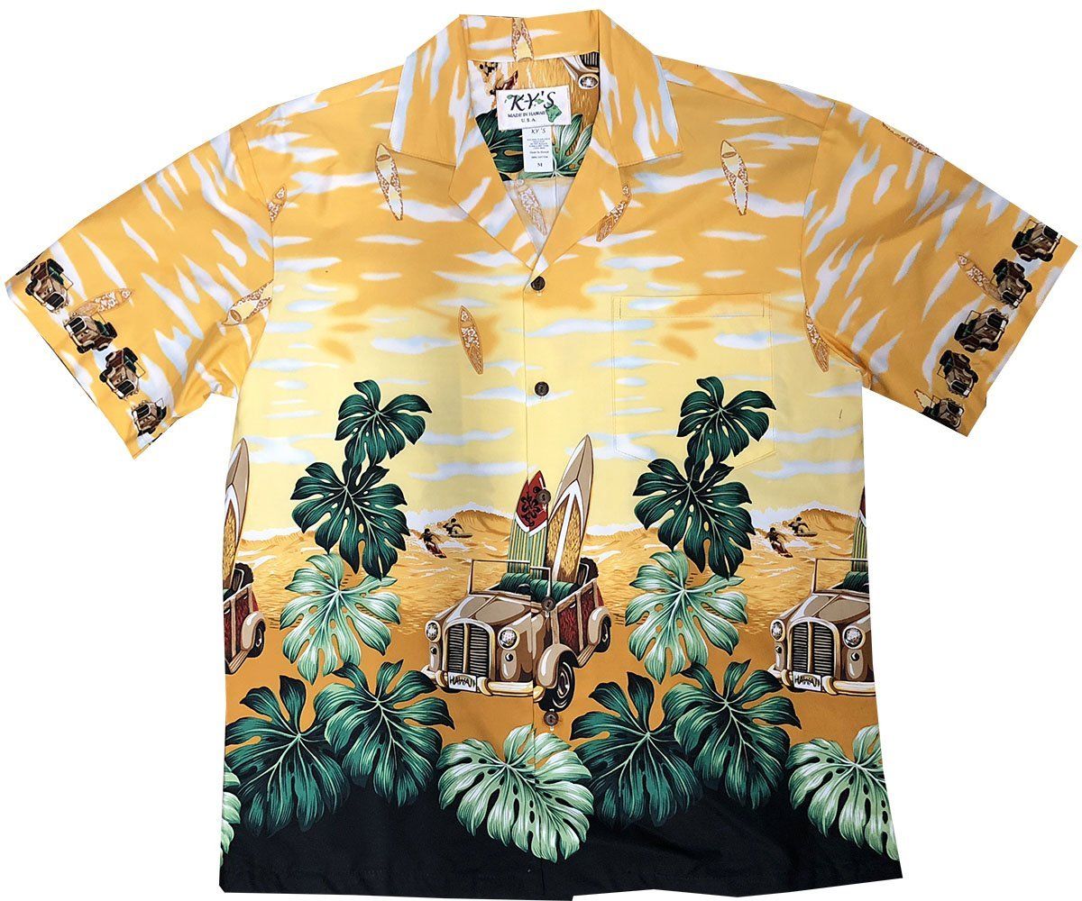 Surfboard Woody Yellow Hawaiian Shirt