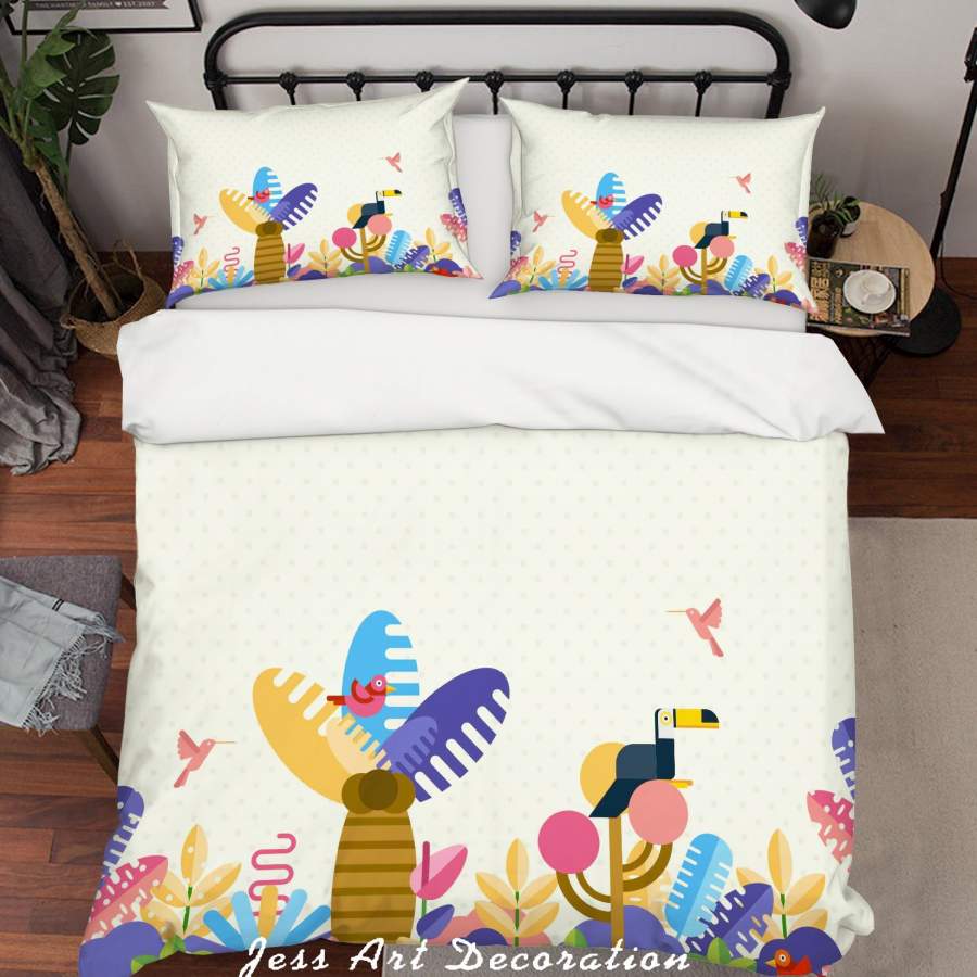 3D White Tree Leaves Toucan Bird Spot Pattern Quilt Cover Set Bedding Set Duvet Cover Pillowcases SF01