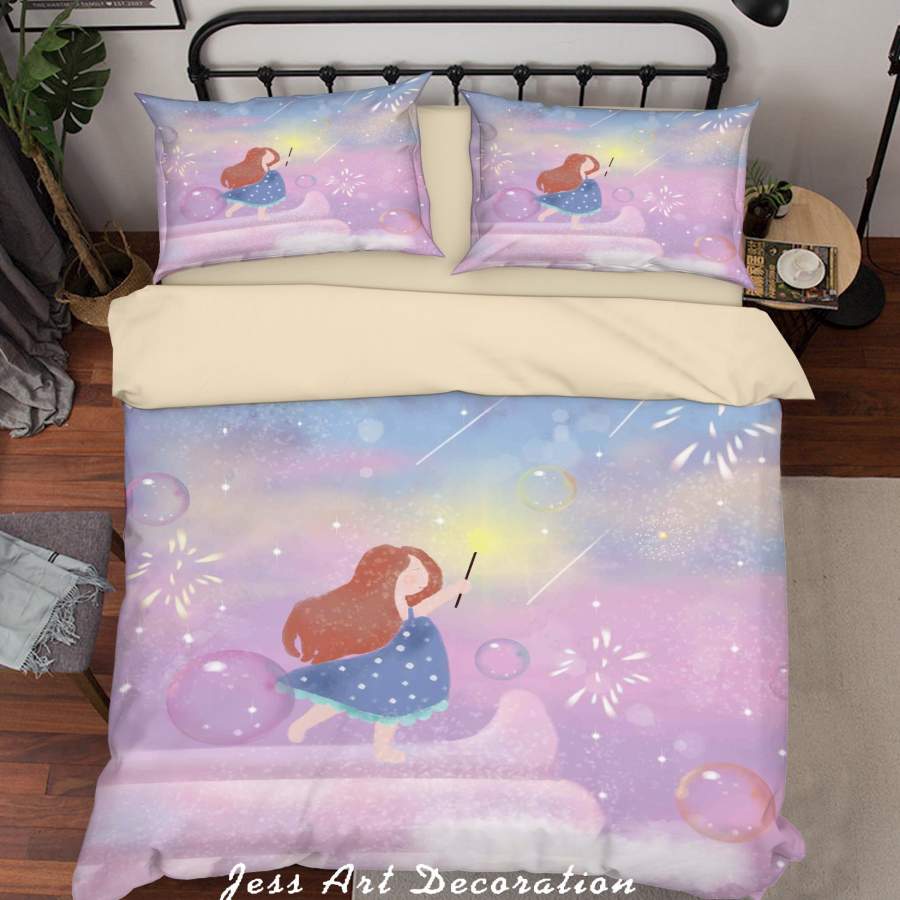 3D Girl Fireworks Painting Quilt Cover Set Bedding Set Duvet Cover Pillowcases A501 LQH