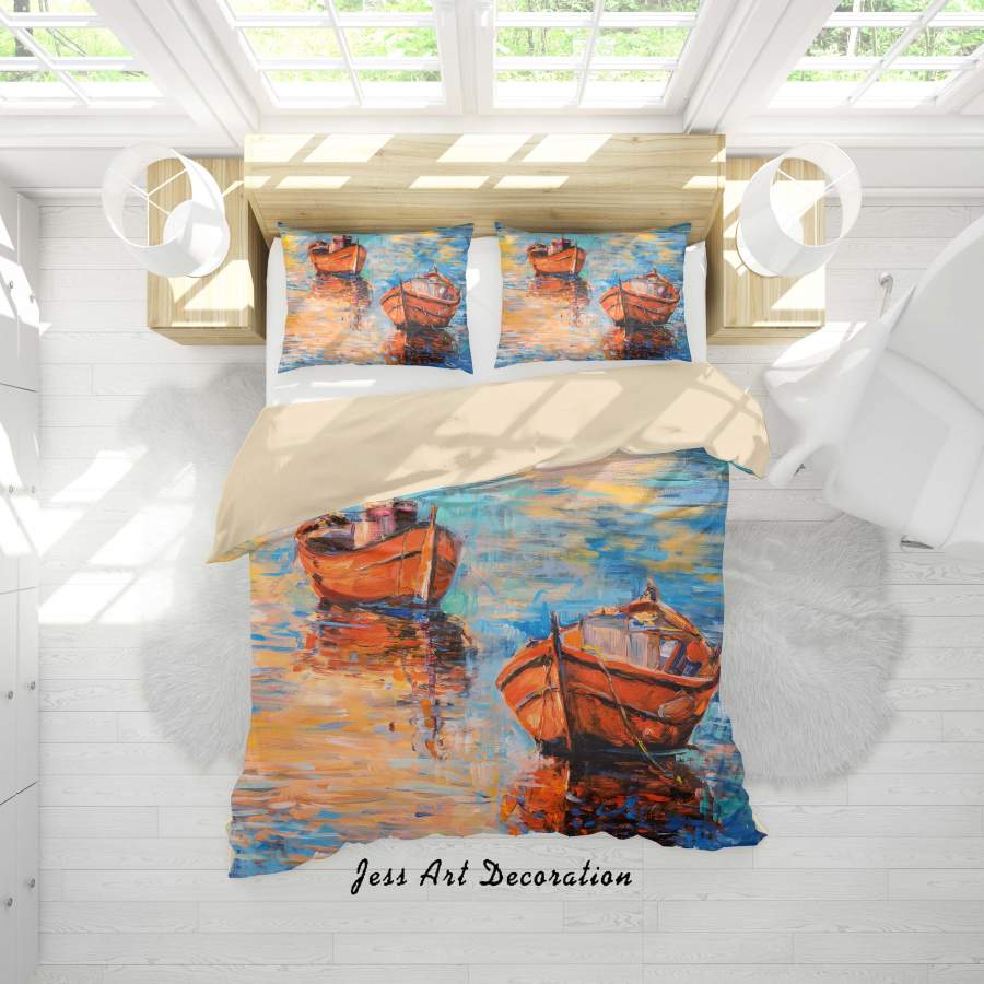 3D Ocean Boat Oil Painting Quilt Cover Set Bedding Set Duvet Cover Pillowcases A049 LQH