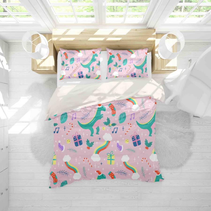 3D Pink Rainbow Gift Dinosaur Quilt Cover Set Bedding Set Pillowcases 101