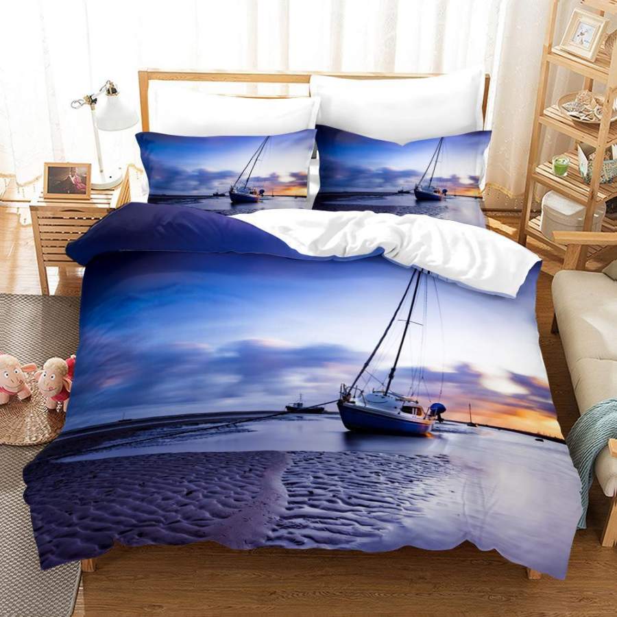 3D Blue Sky Sea Sailboat Quilt Cover Set Bedding Set Duvet Cover Pillowcases A541 LQH