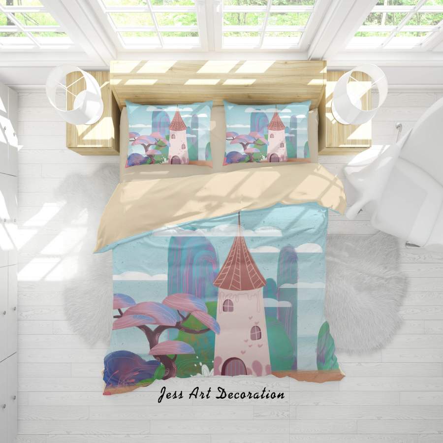 3D Cartoon Castle Tree Mountain Quilt Cover Set Bedding Set Duvet Cover Pillowcases A543 LQH