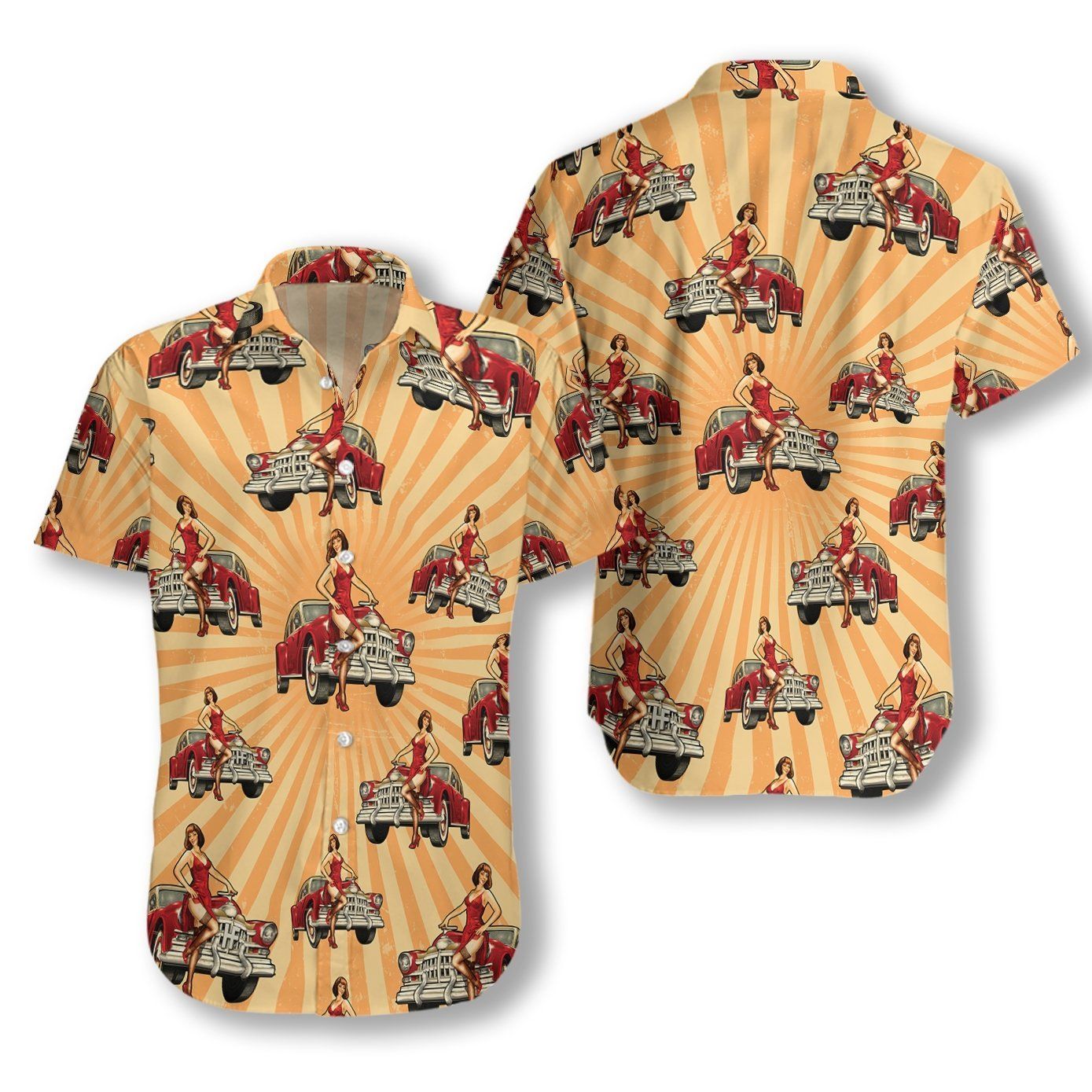 Vintage Car And Chick For Dinner Ez26 3010 Hawaiian Shirt