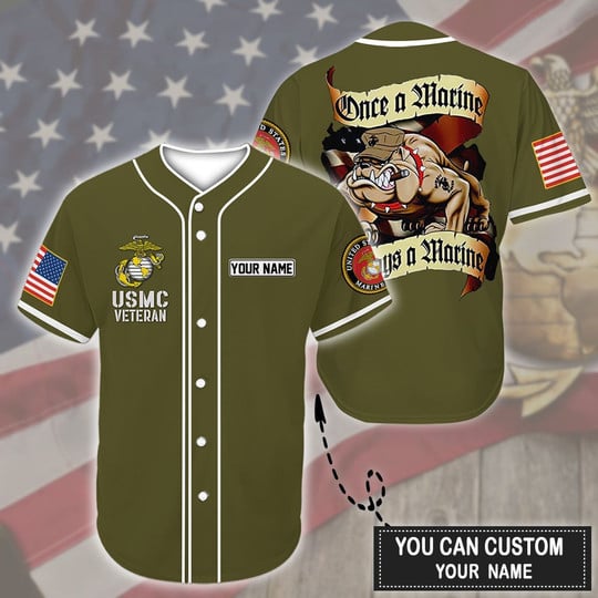 Us Marine Corps Veteran Green Color – Personalized  Baseball Jersey