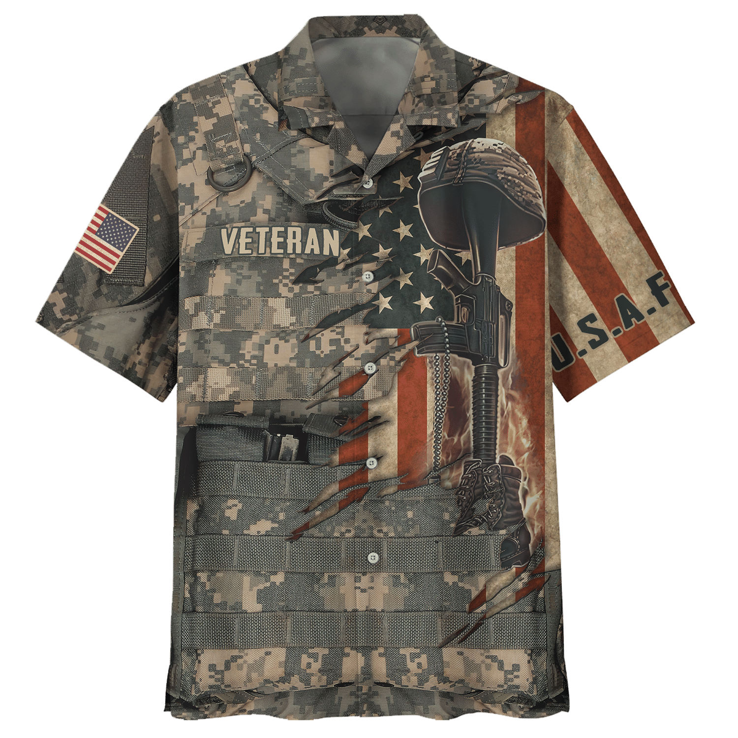 Air Force U.S.A.F Gun With Soldier Hawaiian Shirt