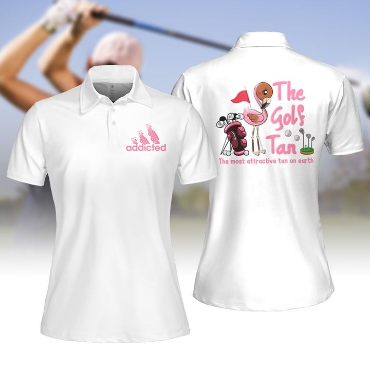 Addicted The Golf Tan Flamingo Women Golf Apparel Polo Shirt