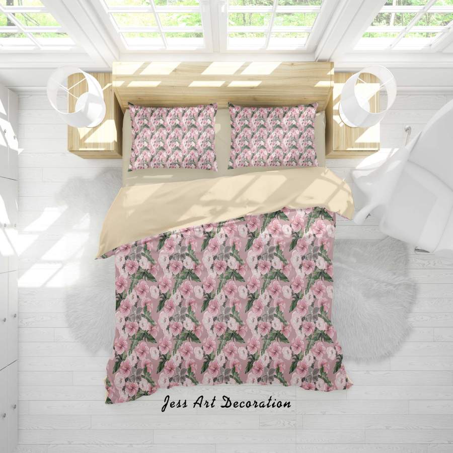 3D Pink Floral Pattern Quilt Cover Set Bedding Set Duvet Cover Pillowcases A312 LQH