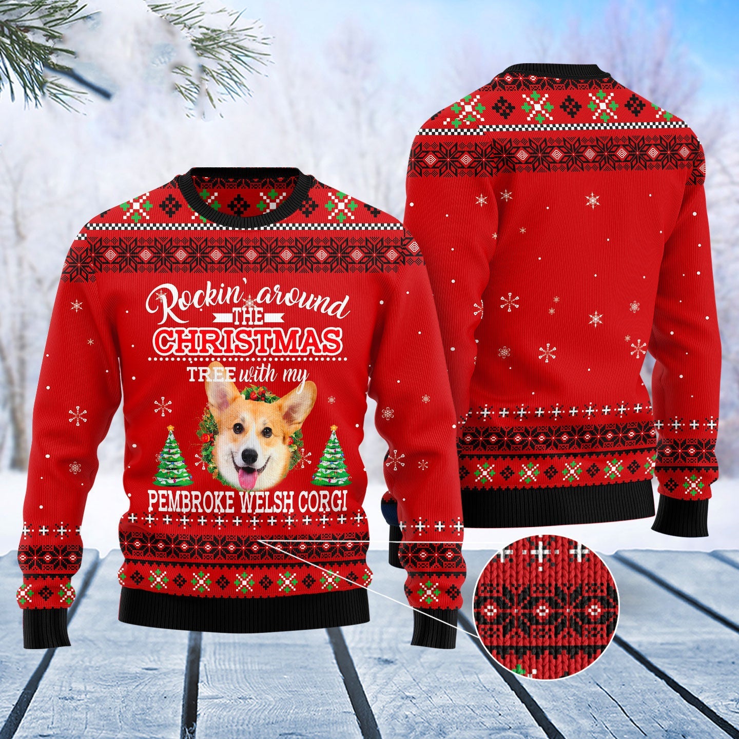 Pembroke Welsh Corgi Rockin Funny Ugly Sweater