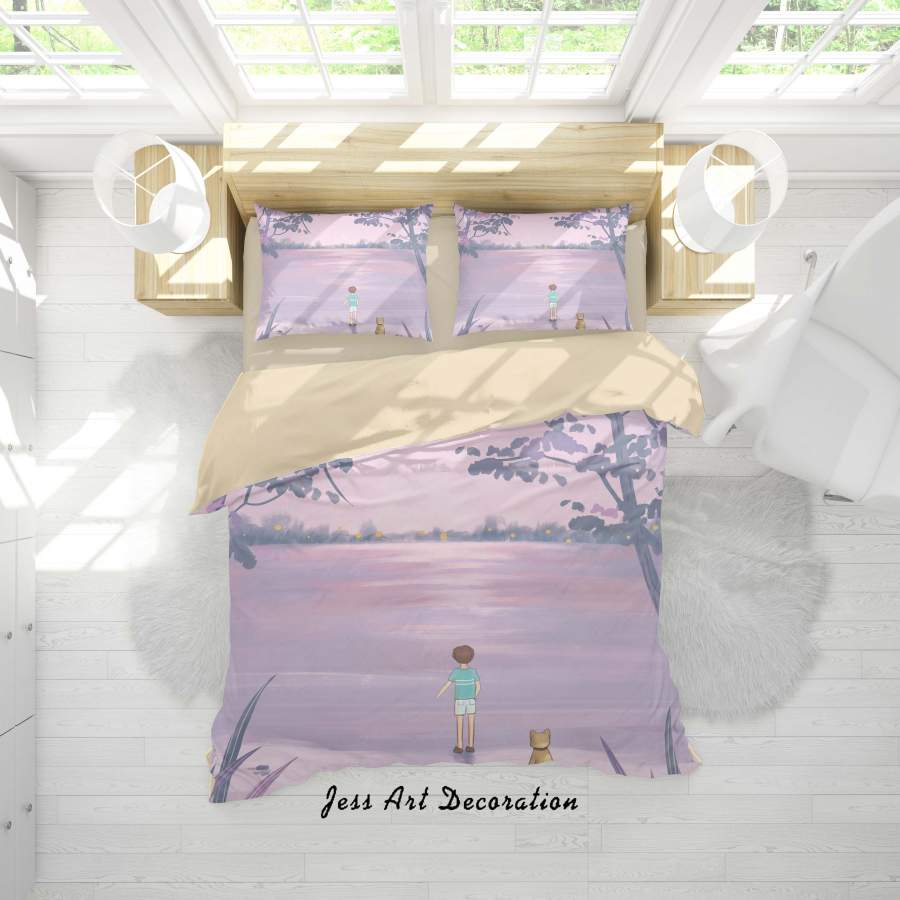 3D Tree Sun Boy Purple Painting Quilt Cover Set Bedding Set Duvet Cover Pillowcases A468 LQH