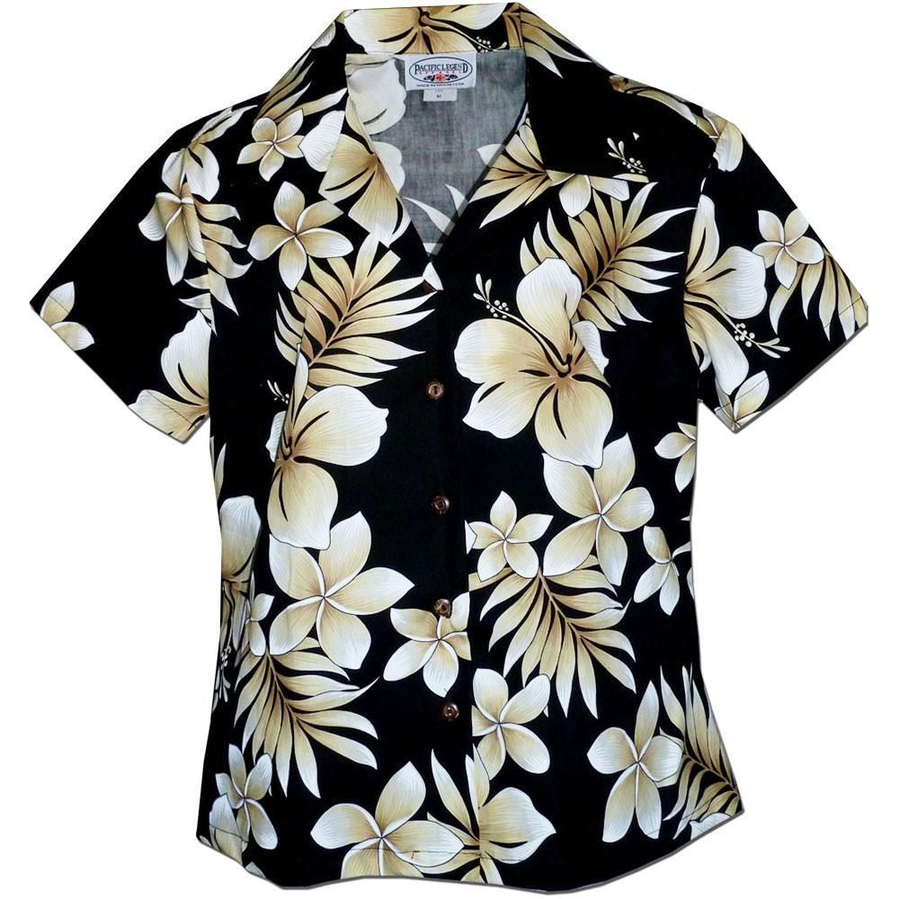 Tropic Hibiscus Black Fitted Women’s Hawaiian Shirt