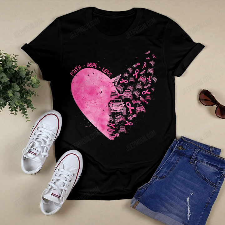 Women Shirt Pink Heart Pink Ribbon Shirt Full Print, Breast Cancer Awareness Shirt, Flower Pink Ribbon Shirt