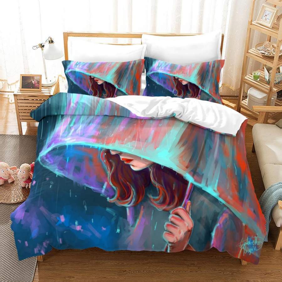 3D Colorful Women’s Umbrella Quilt Cover Set Bedding Set Duvet Cover Pillowcases A429 LQH