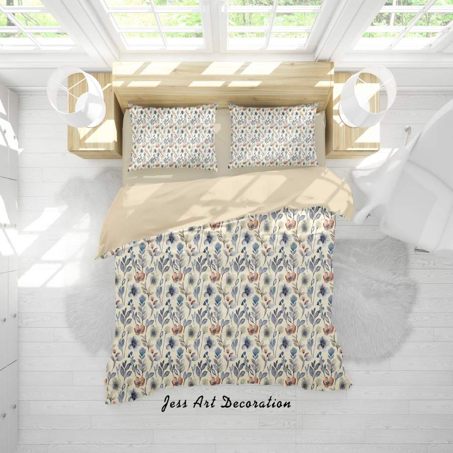 3D Blue Leaves Flowers Quilt Cover Set Bedding Set Duvet Cover Pillowcases A366 LQH