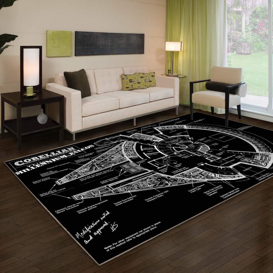 SW Millennium Falcon BluePrint High Resolution Area Rug 05094 – HOME DECOR – BEDROOM LIVING ROOM DECOR