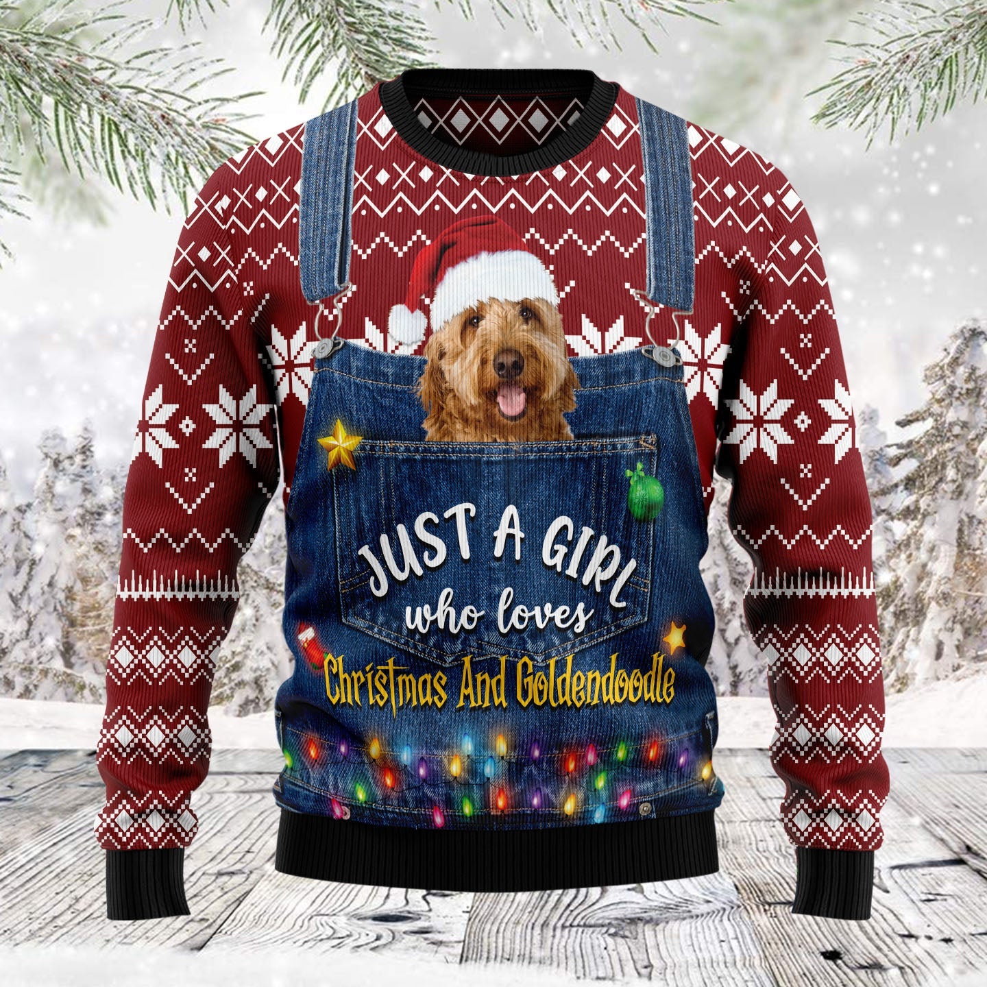 Ust A Girl Who Loves Christmas And Goldendoodle Ugly Sweater