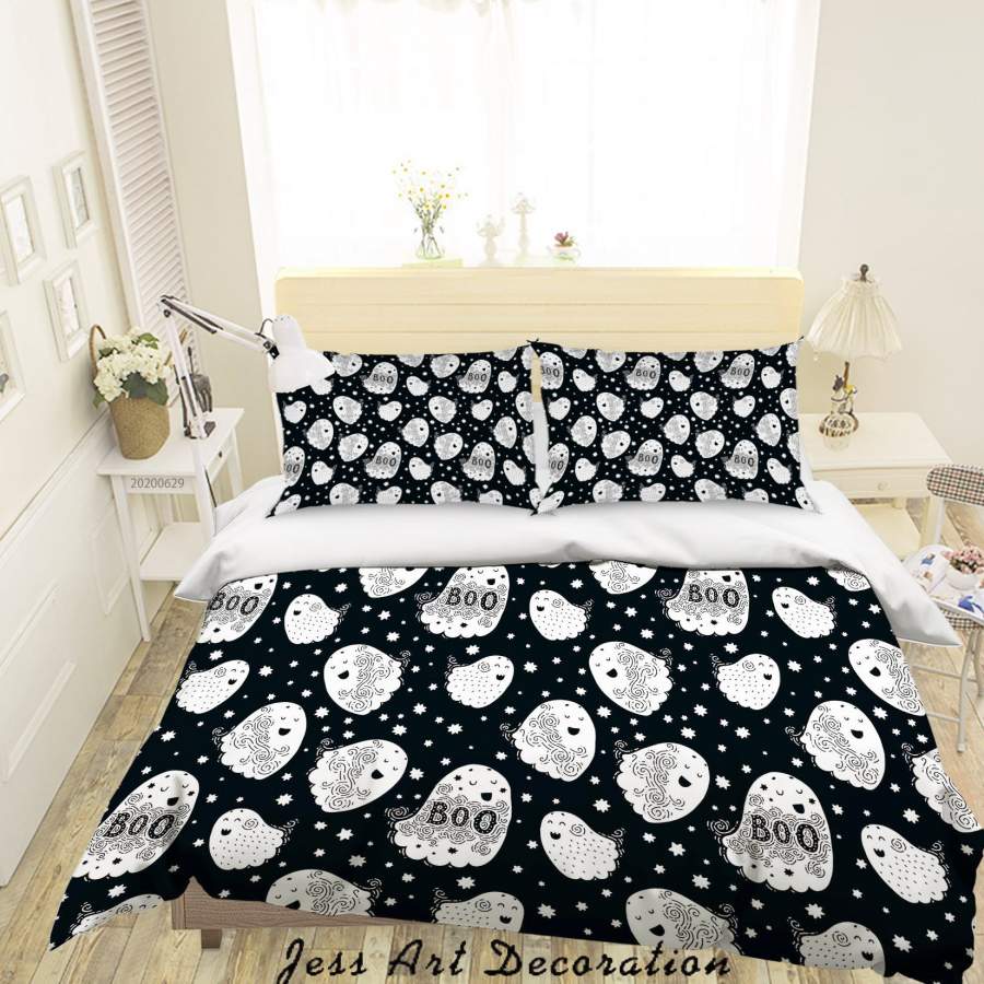 3D Black White Cartoon Halloween Quilt Cover Set Bedding Set Duvet Cover Pillowcases SF41