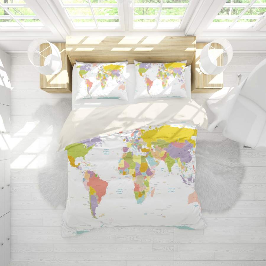 3D World Map Quilt Cover Set Bedding Set Pillowcases 05