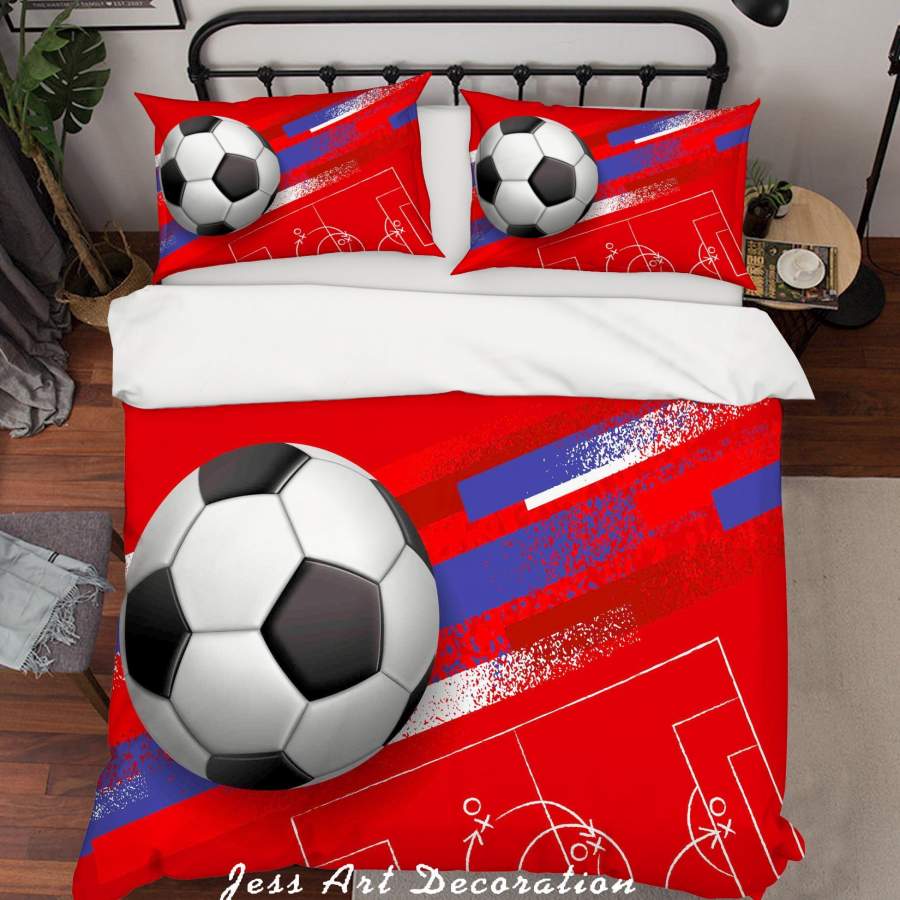 3D Red Football Soccer Quilt Cover Set Bedding Set Pillowcases 43