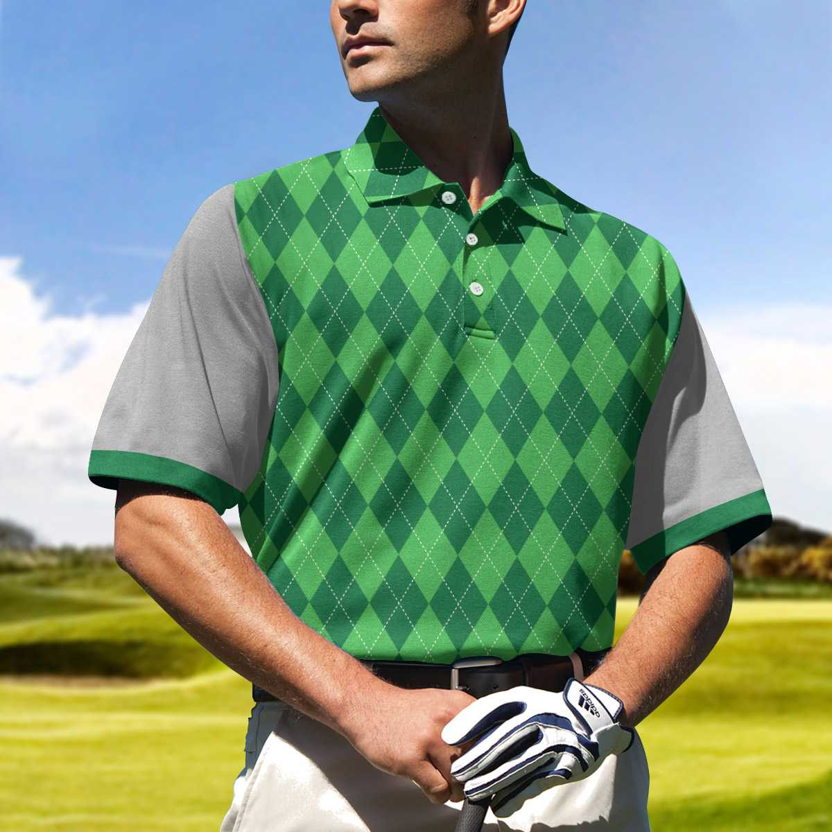 Personalized Green Argyle Pattern Golf Polo Shirt For Men