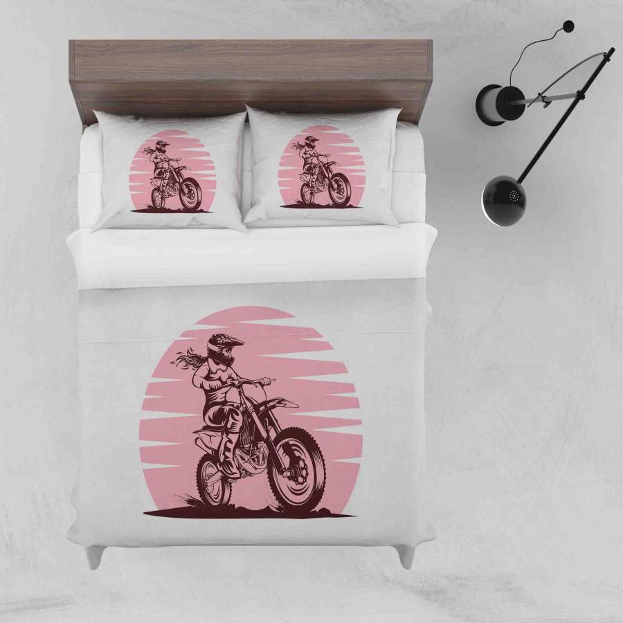 3D Extreme Motorcycle Pink Quilt Cover Set Bedding Set Pillowcases LQH A025