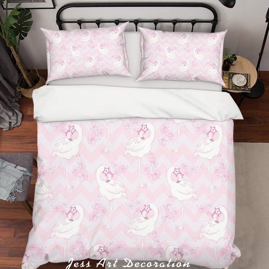 3D Pink Flamingo Floral Wavy Quilt Cover Set Bedding Set Pillowcases SF52