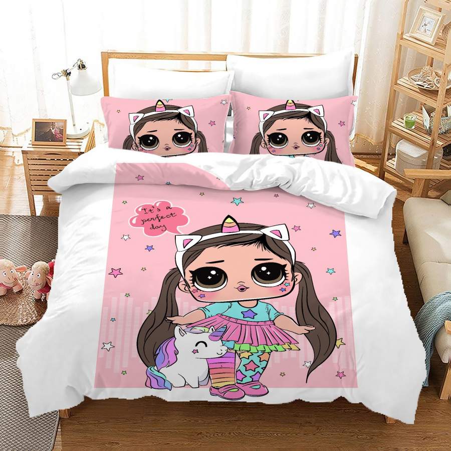 3D Cartoon Girl Cat Pink Quilt Cover Set Bedding Set Duvet Cover Pillowcases A683 LQH