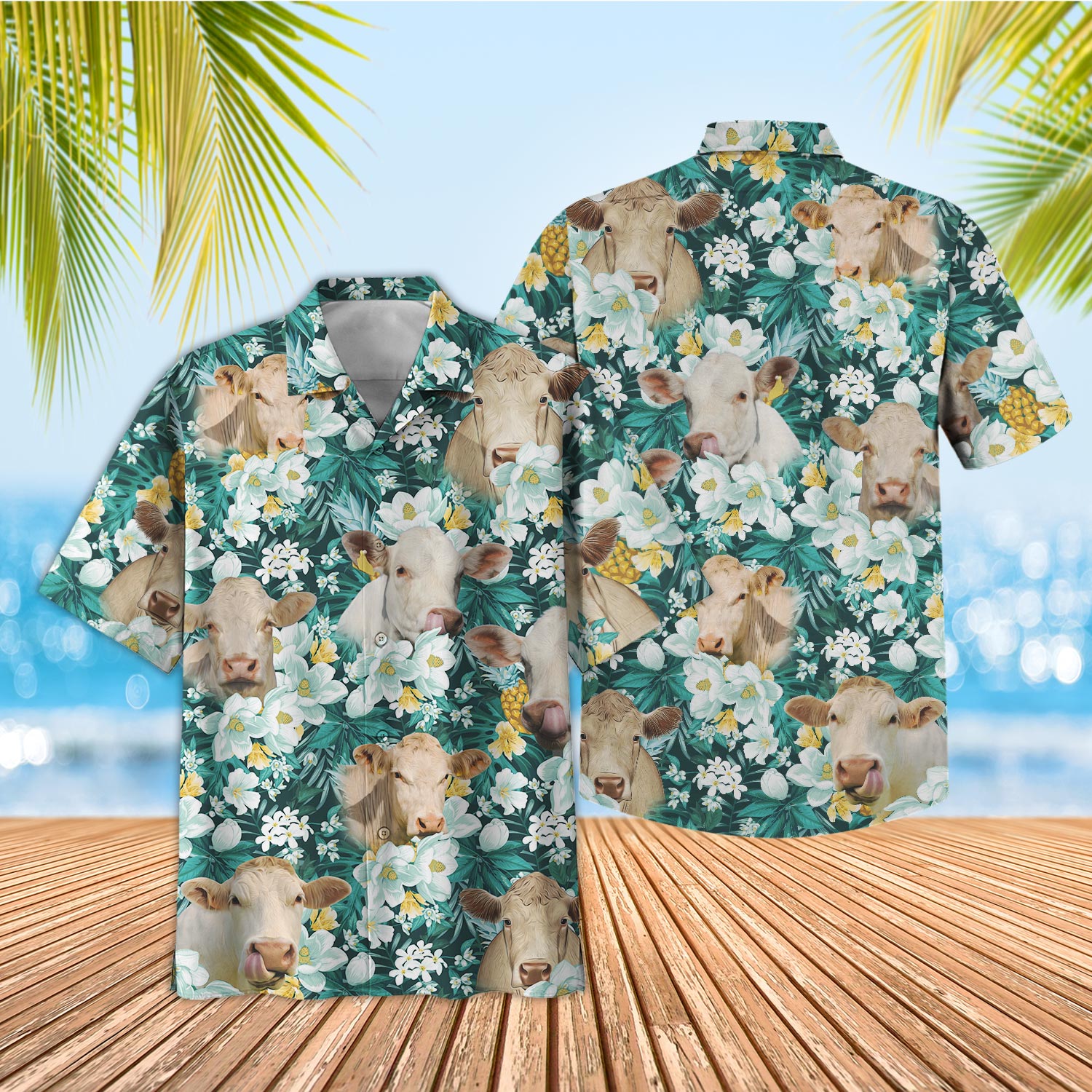 Unique Charolais Floral Blue Summer 3D Hawaiian Shirt