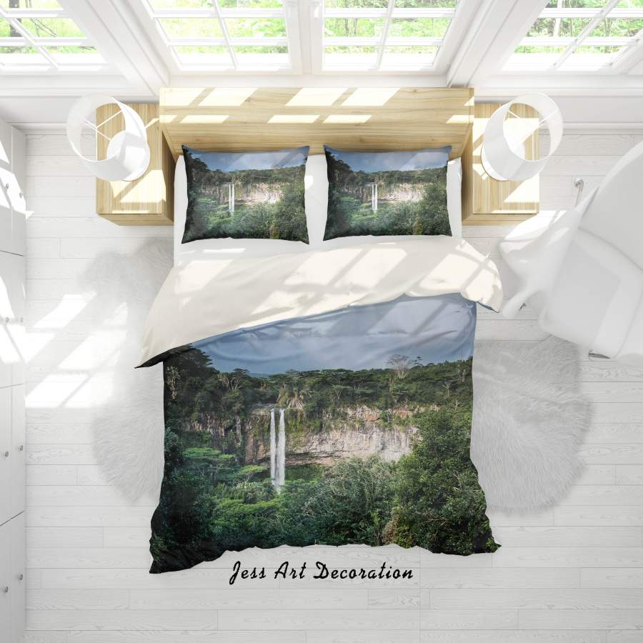 3D Mountain Forest Waterfall Quilt Cover Set Bedding Set Duvet Cover Pillowcases A173 LQH