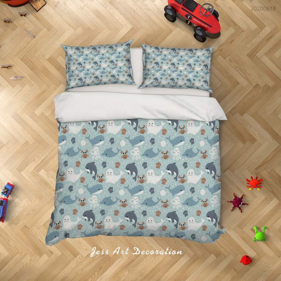 3D Whale Dolphin Crab Octopus Seal Quilt Cover Set Bedding Set Duvet Cover Pillowcases SF61