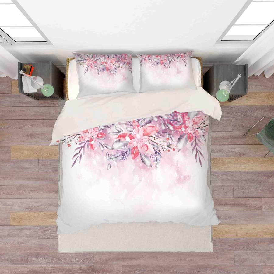 3D White Pink Floral Quilt Cover Set Bedding Set Pillowcases 107