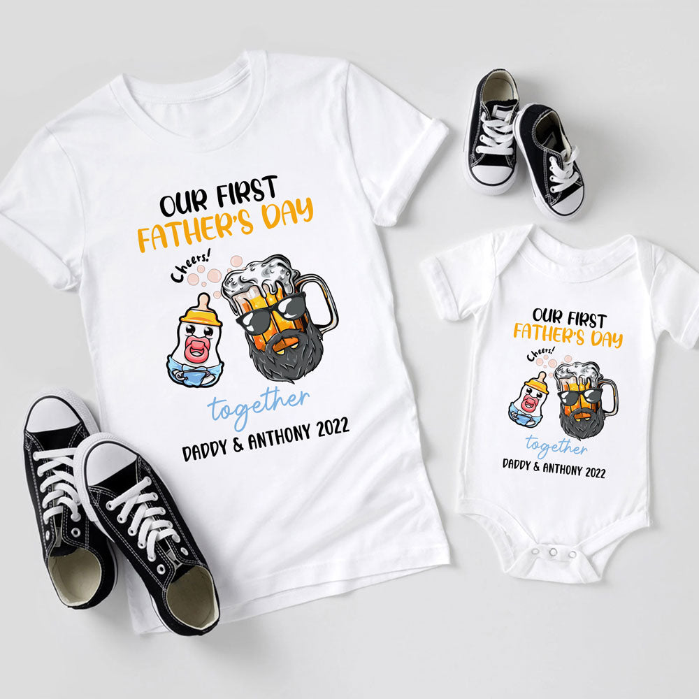 Our 1St Fathers Day 1St Time Dad Beer Funny Personalized Matching Shirt Onesie