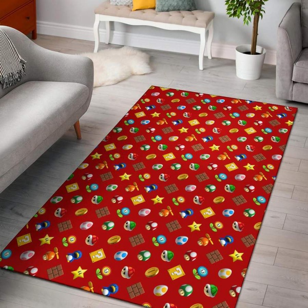 Super Mario Bross Pattern Red Area Rug Carpet