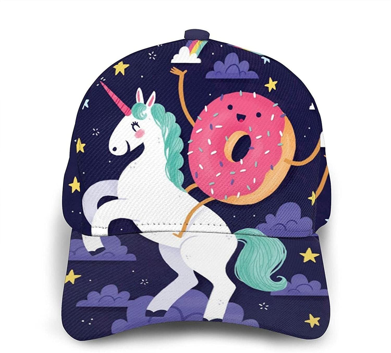 Unicorns Doughnut Rainbow Print Casual Baseball Cap Adjustable Twill Sports Dad Hats For Unisex