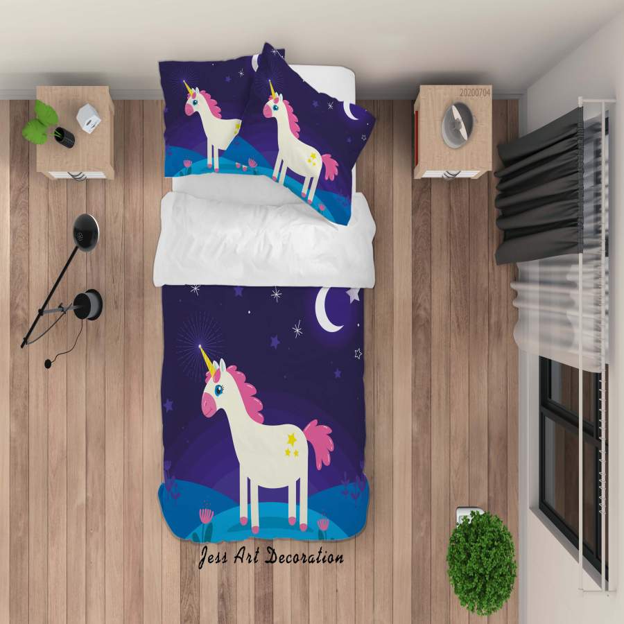 3D Purple Moon Star Unicorn Quilt Cover Set Bedding Set Duvet Cover Pillowcases SF31