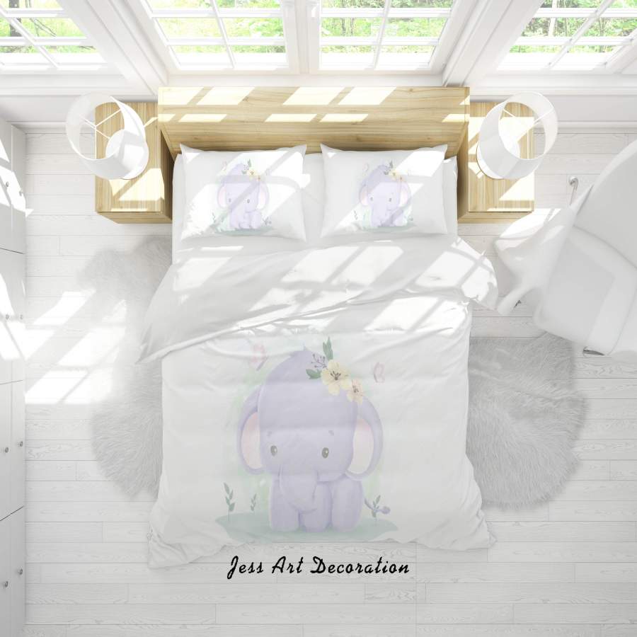 3D White Purple Elephant Quilt Cover Set Bedding Set Duvet Cover Pillowcases SF