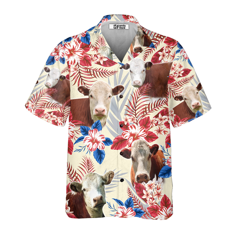 Unique Hereford Cattle Texas Flag Hawaiian Flowers All Over Printed 3D Hawaiian Shirt