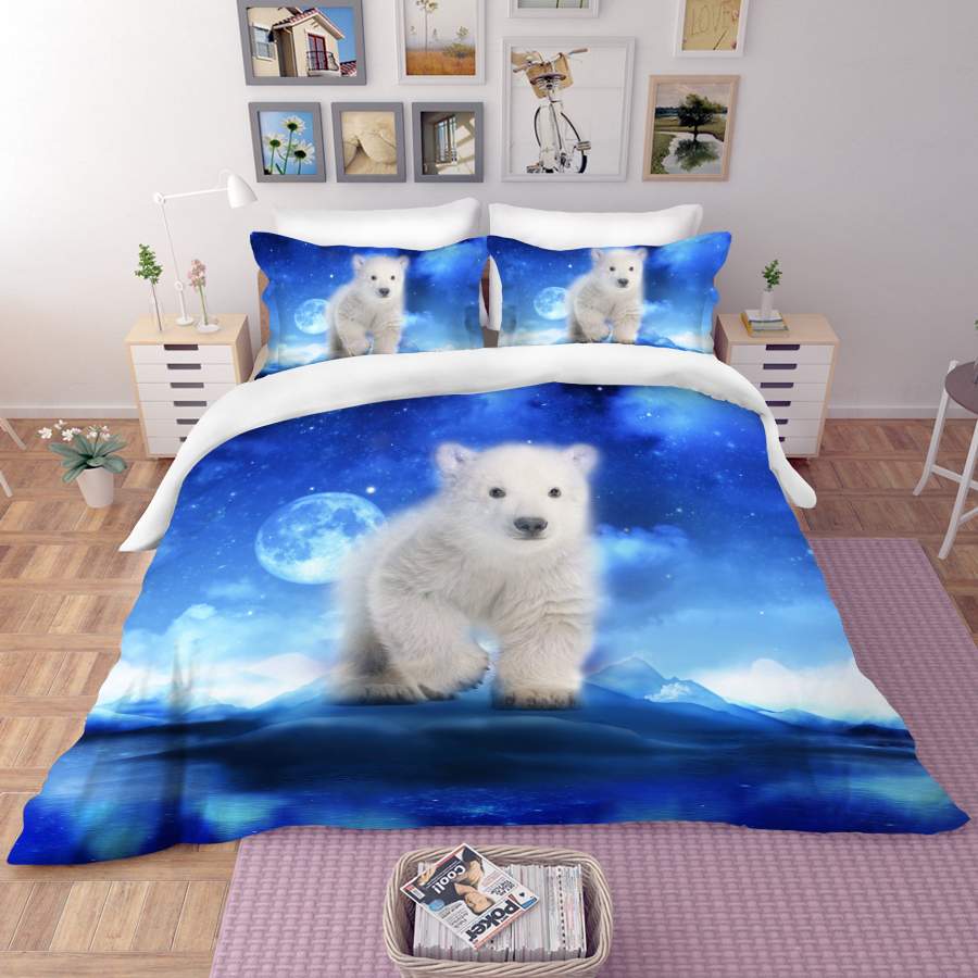 3D Blue Moon Star Sky Polar Bear Quilt Cover Set Bedding Set Pillowcases 02