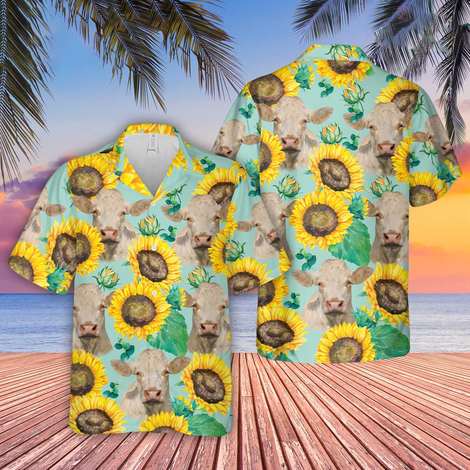 Unique Charolais Sunflowers Floral Farm 3D Hawaiian Shirt