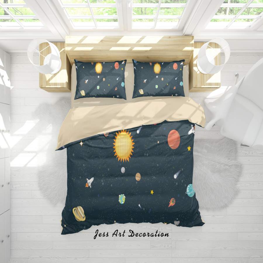 3D Cartoon Space Rocket Planet Quilt Cover Set Bedding Set Duvet Cover Pillowcases A317 LQH